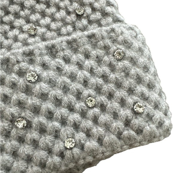 Anthropologie Maeve Rhinestone Waffle Knit Beanie Hat Light Gray One Size New - Picture 4 of 9